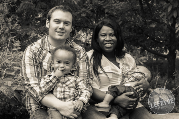 Mixed race family portrait in the Ricks Gardens by Lindsey LeFevre